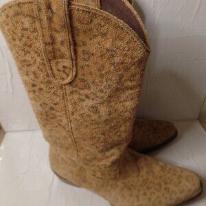 Roper Pull On Suede Distressed Cowboy Boots Leopard Print Sz 9.5